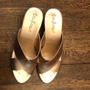 Gold Cork Wedge Strappy Sandals